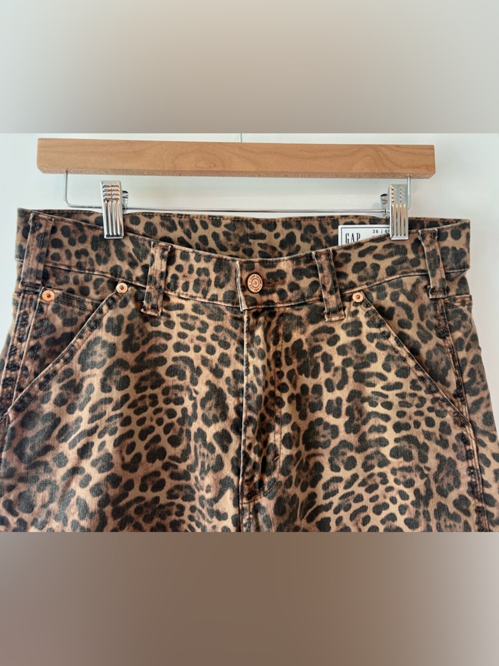 Gap Brown Leopard Print Carpenter Pants Straight Leg Mid Rise Utility Size 4/28 - Picture 4 of 12